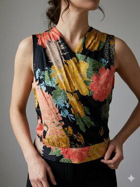 Zara Basic Floral Sleeveless Draped Top Size M